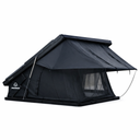 On The Horizon 1.4X rooftop tent open with the wedge shell braced against the wind