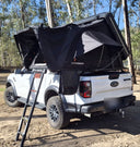 On The Horizon 1.5 Pro rooftop tent open on a Ford Ranger Raptor with the ladder down